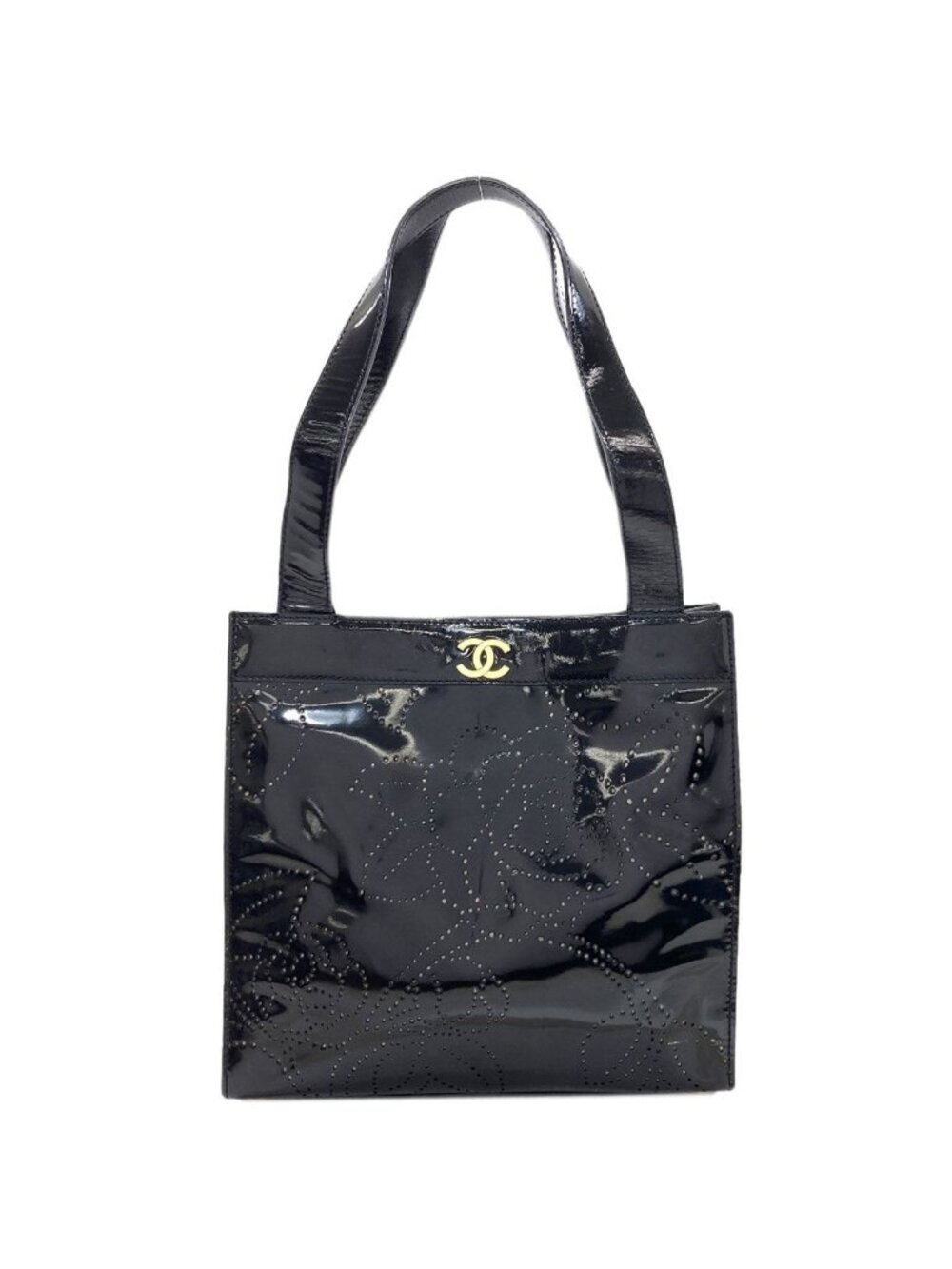 Chanel Camellia Perforated Gold Handbag Patent